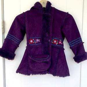 Girls Purple Faux Fur Coat with Matching Purse